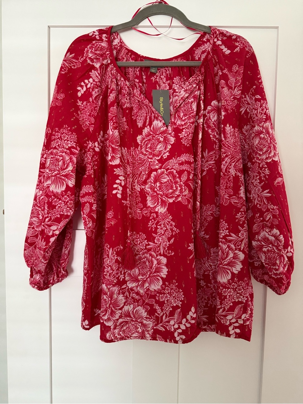 Style & Co. Red Floral Peasant Tunic